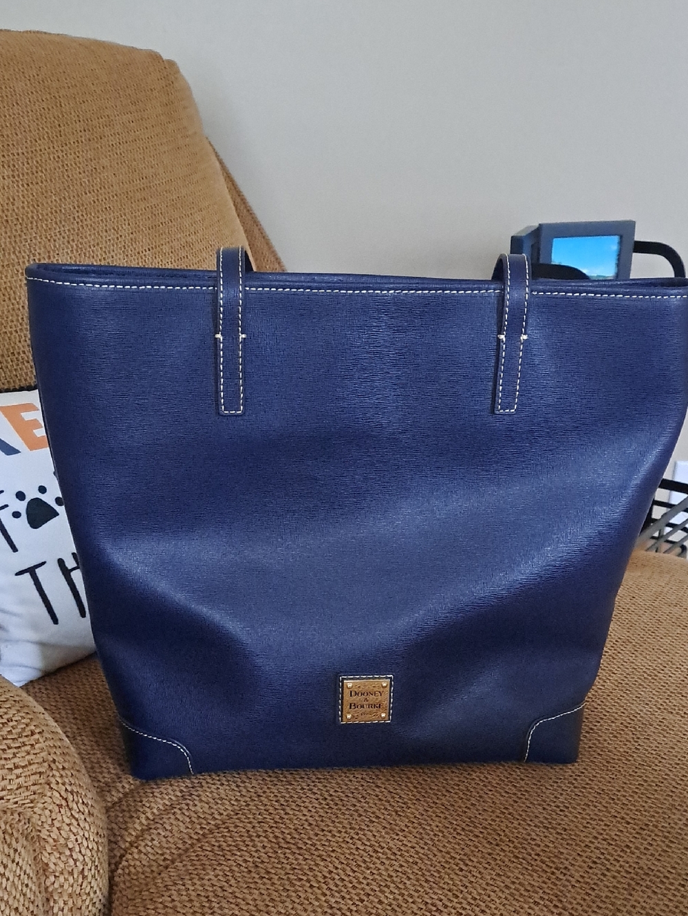 Dooney & Bourke Navy Saffiano Tote with Gold Logo